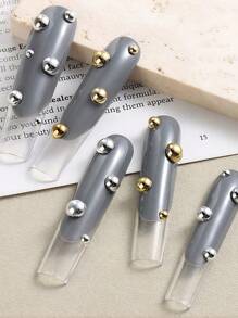 12 格平底珠球半圆 3D 朋克风格，金银珍珠美甲设计，3D 奢华哥特式珠饰美甲尖水钻装饰混合，DIY 美甲宝石，美甲用品 - 彩色 - 查看 5