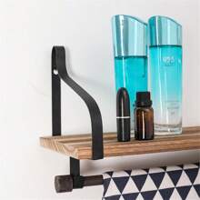 1pc Floating Shelf, Rustic Wood Shelf With 8 Hooks, Coffee Bar Display Shelf, Kitchen Spice Rack - Wood Color - View 8