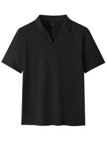 Men's Casual Versatile Solid Color Short Sleeve Polo Shirt - Black - View 2