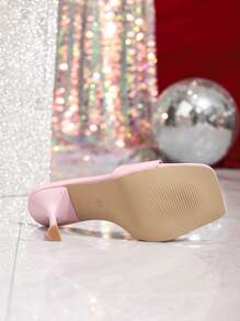 Women's High Heel 2025 Spring/Summer New Fashion Square Toe Peep Toe Stunning Pink Sandals - Pink - View 5