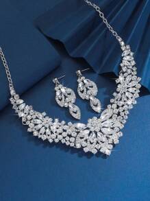 Set de 3 piezas de joyería con flores totalmente adornadas con rhinestones, accesorios elegantes - Multicolor - Ver 2