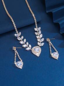 3pcs Full Crystal Rhinestones Colorful Heart Pendant Necklace & Earrings Wedding Jewelry Set - Multicolor - View 8