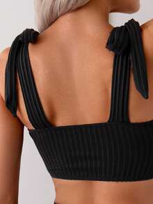 女士时尚竹节图案蝴蝶结性感分体泳衣