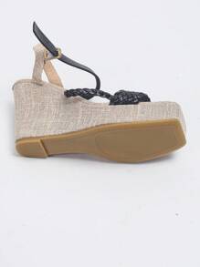 女士厚底坡跟凉鞋，夏季新款透气舒适女士鞋，高跟扣时尚女士凉鞋 - 黑色 - 查看 6