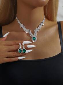 3pcs Claw Chain Flower Zirconia Pendant Necklace And Earrings Set