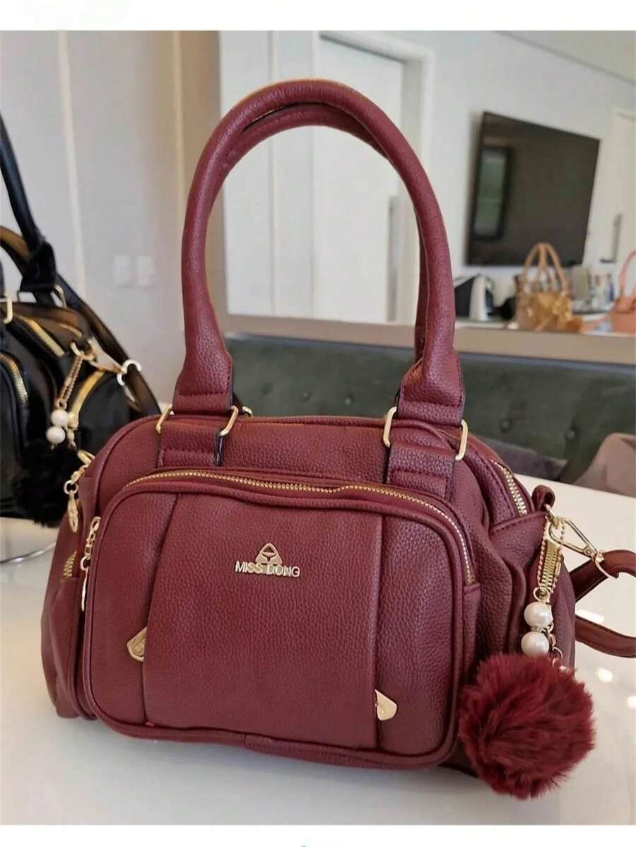 Women Travel Bag Lightweight Small Multi-Pocket Portable Messenger Bag Large Capacity For Daily Commuting Bowling - 酒紅色 - 查看 1