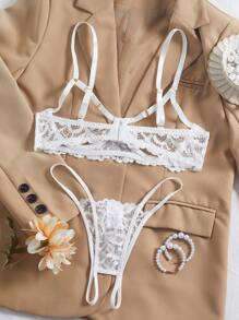 Romantic Hollow Out Sexy Lingerie Set For Women, Includes Lacy Bra And Panties, Suitable For Intimate Dates - White - View 6