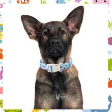 可调节卡通动物印花宠物项圈，由涤纶制成，适合小型/中型/大型犬，各种图案包括恐龙、鲨鱼、海星、蜜蜂、巨嘴鸟，非常适合女孩和男孩的狗 - 天藍色 - 查看 4