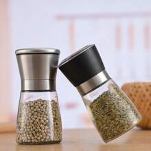 Black & White Pepper Grinder, Manual Grinding Bottle Small Seasoning Jar Glass Salt & Pepper Shaker With Ultra Fine Powder Grind