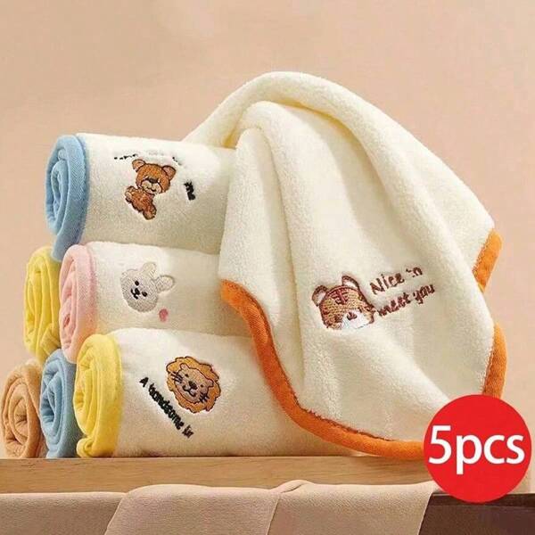 5 Stücke/3 Stücke/1 Stück luxuriös weiche Quadratische Tücher mit Tier Stickerei - Niedlich & saugfähig, vielseitig für Kinder & Erwachsene, hochwertige Cartoon Taschentücher, perfekte Muss-Habe für Badezimmer & Heim Dekoration