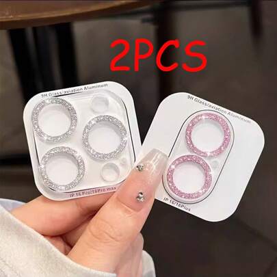 2 件闪光手机相机保护膜，镜头贴纸带闪光镜头膜 3D 闪光全相机镜头保护，兼容 16/16Pro/16Promax、15/15Pro/15Promax/、iPhone14/14Plus/14Pro/14ProMax、iPhone13/13Pro/13ProMax、iPhone12/12Pro/12ProMax、iPhone11（1 * 银色 + 1 * 粉色）生日、家人、朋友的礼物闪亮水晶、镜头保护膜、手机配件防水防震防摔防摔防刮防指纹全覆盖