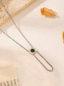 1 件时尚罗马黑贝壳项链，简约不锈钢颈链，适合日常佩戴 - 羅馬Y字形項鍊 - 查看 5