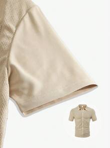 Homme Couleur Unie Décontracté Motif Croisé Serviette Jacquard Tissu Manches Courtes, Nouveau Style Européen et Américain d'Été - Kaki - Voir 4
