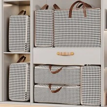 1pc Houndstooth Pattern Tote Storage Bag, Minimalist Design Non-Woven Fabric Rectangular Large Capacity Seasonal Clothes Quilt Storage Bag, Thick Dustproof Moisture-Proof Travel Luggage Bag, Large Capacity Home Organizer Bag, For Home Use