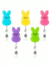 1pc Easter Bunny Bunny Acrylic Badge Scroll, Retractable PMMA Nurse ID Holder With Alligator Clip, Colored Bunny Brooch, Name Badge Holder Holder, Cute Holiday Badge Roll For Nurses And Office Use, Easter Party Accessory