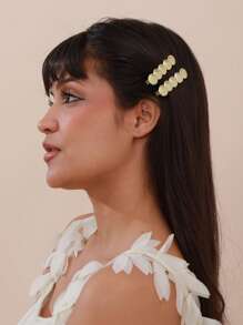 2 Pcs Metal Mini Circle Patchwork Straight Clip, Elegant & Cute Decorative Hair Clip, Bohemia Style Zinc Alloy
