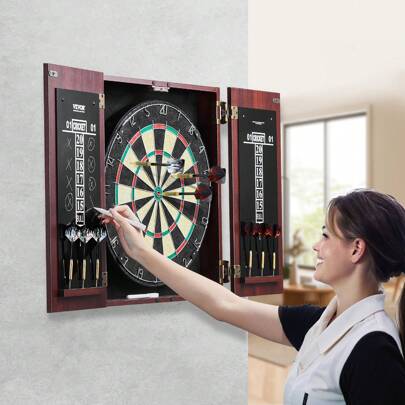 Dartboard And Cabinet Set, Ready-To-Play Bundle Official Size Dartboard Cabinet, Steel Tip Dart Hideaway Cabinet, Features Easy Assembly, Complete With All Accessories, Perfect For Cricket Games