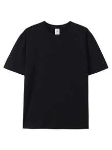 RICH SOON Text T Shirt, Men's Cotton Letter T-Shirt For Summer, Printed Words Punk Style T-Shirt Men Simple Design Hip Hop Streetwear Tops Harajuku Tees Clothes Short Sleeve Black Tee For Men, Birthday Gift Clothing - 黑色 - 查看 2