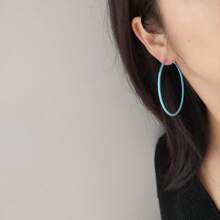 Pendientes redondos grandes y coloridos, exagerados, de moda y versátiles - Azul - Ver 2