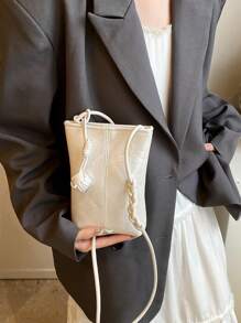 Mini Fashionable Versatile Bucket Shoulder Bag Wallet Purse Wallet Phone Bag - Beige - View 4