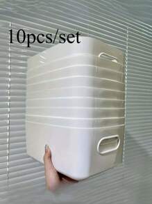 10 Pieces White Plastic Storage Basket With Handle - Multifunctional Rectangular Storage Box For Kitchen Cabinets, Bathroom And Pantry - Perfect For Spices, Snacks Essentials, Shelf Basket - Multicolor - View 2