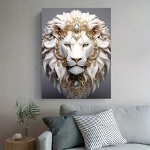 1pc, Animals Posters, White Lion Wall Arts, Golden Luxury Jewelry And Lions Decorative Painting, For Porch, Living Room, Office, Kitchen, Home Wall Decor, Gifts For Friends, No Frame Birthday Graduation