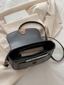 Fashionable Solid Color Mini Portable Shoulder Bag, Simple Back Design, Suitable For Women Daily Use, Date, Gift, Equipped With Adjustable Shoulder Strap - Black - View 8