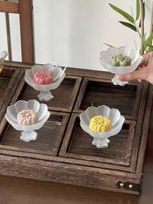 1pc/4pcs Chinese Style High-Footed Tea Pastry Plate Lotus Frosted Glass Dish Cake Plate Afternoon Tea Dessert Plate Exquisite Tray Small Dessert DishSchool Supplies,Christmas Gift