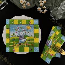 20 张卡通兔子纸巾一次性，兔子图案，复活节派对装饰，展开 13*13 英寸一次性印花纸巾，适用于复活节派对，适用于派对装饰、餐厅和甜品店用品