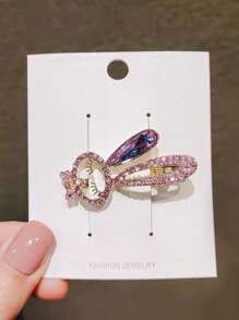 1 pezzo Fermaglio per capelli elegante e minimalista da donna con design a coniglietto, in lega metallica con strass rosa, versatile e affascinante per uso quotidiano, accessorio per outfit da spiaggia e viaggio, fermagli per capelli