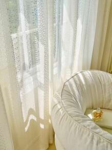 1 pieza Cortina traslúcida de encaje vintage romántico estilo bohemio, color crema para sala de estar, dormitorio, balcón - Beis - Ver 5