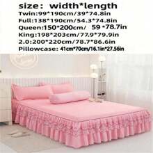 3pcs Bed Skirt Set (1pc Bed Skirt + 2pcs Pillow Cases, Without Pillow Insert), Solid Color Bed Skirt Non-Slip Bedding Set, Suitable For Bedroom And Guest Room, Machine Washable - Light Pink - View 2