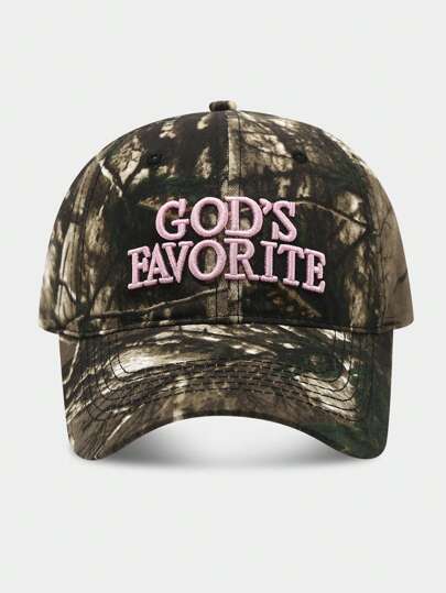 Gorra de béisbol con estampado de camuflaje, gotas de pintura y bordado "God's Favorite", estilo urbano Snapback (el patrón impreso y la etiqueta colgante serán aleatorios)