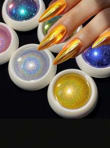 6 Colors 1g/Box Chameleon Holographic Mirror Nail Glitter Powder - Chromatic Powder, Metallic Nail Art Decoration - 彩色 - 查看 2