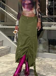 Summer/Spring Women's Saint Patrick Country Concert Outfit Long Fishtail Skirt With Eyelets And Ruched Details For A Unique Style