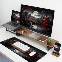 BHJLAXR Japońska mata na biurko Riverside Full Moon Desk Pad Black Red Duża podkładka pod mysz Gaming Mousepad Rozszerzona XXL klawiatura 35,4 X 15,7 cala Laptop Computer Mouse Keyboard Mat do dekoracji biurka