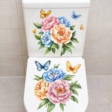 2pcs Floral Toilet Stickers To Add A Romantic Touch To Your Bathroom,Stickers,Wall Decal, Vinyl Decal For Home Decorations,Spring Decoration Items Refresh Your Home,Rama Decoration Stickers Gifts Birthday Graduation