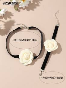 2 件套玫瑰花项链和手链首饰套装，送给女孩的礼物