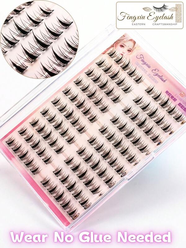 Fengxiu Eyelash • Eastern Craftsmanship Little Rabbit, Wearing Eyelashes Without Glue, 100 Cluster False Eyelashes, C-Curl, [No Glue Required] Glue-Free Personal Eyelash Cluster, Pre-Adhesive 1-Step Press-On Lashes, Reusable Lashes, Natural Soft Adhesive Cluster, Long-Lasting False Eyelashes Gift For Women And Girls, Essential For Beginners