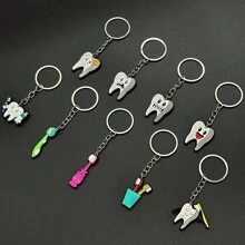 9 peças chaveiro fofo de desenho animado dentista série de dentes, decorações de pingente de bolsa da moda, pequenos presentes criativos