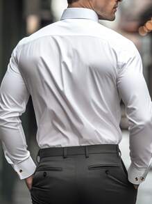 Men's Solid Color Long Sleeve Single-Breasted Casual Formal Shirt - White - View 3