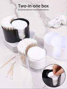 1pc Dual Compartment Round Makeup Remover Pad & Clean Swab Holder -  Bathroom Desktop Organizer Storage Container, Canisters Bathroom Accessories Back To School