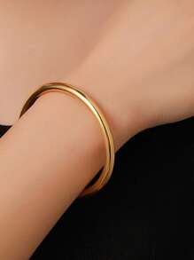 1pc Minimalist Chinese Style Nondroppy Shiny Plain Bangle Bracelet, Versatile Titanium Steel Wristband