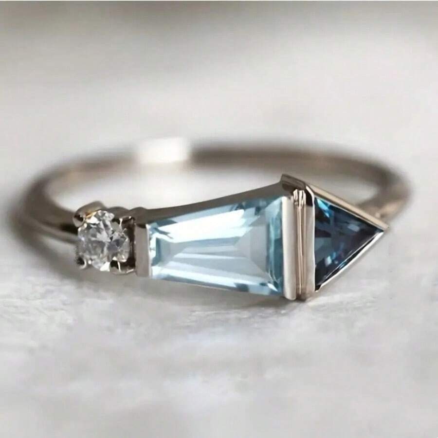 Elegant Princess Cut Aquamarine Cubic Zirconia Engagement Ring - Luxury Design, Perfect For Weddings And Anniversaries, Ideal Gift For Her, Everyday Wear, Romantic Valentine's Day Present,Mom,Mother,Mother's Day,Gift - Baby Blue - View 1