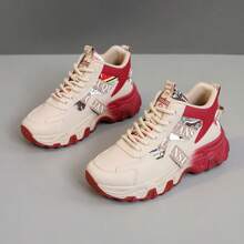 New 2025 Color Blocking Platform Chunky Sneakers For Women, Breathable Casual Height-Increasing Shoes