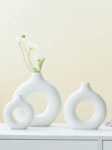 1pc White Plastic Round Flower Vase, Artificial Dried Flower Vase, Art Vase For Flower Arrangement, Simple Autumn Living Room And Lobby Decor, Home Decor, Vase, Center Piece, Tabletop Decor For Valentine's Day, Ash Wednesday, Easter, Wedding Gifts Birthday Graduation Room Decor Glass Vase - Multicolor - View 2