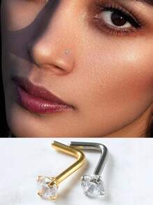 1/2/4件装 L 型鼻环，不锈钢鼻圈，小号银色/金色，低过敏性鼻部穿孔饰品，时尚水钻鼻钉，男女通用，适合休闲、派对和正式场合