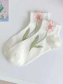 5 pares de calcetines de mujer para primavera y verano, con diseño de flores de tulipán y estilo simple y moderno, suaves, transpirables y con absorción de sudor, para uso diario y deportivo de corta longitud
