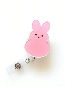 1pc Easter Bunny Bunny Acrylic Badge Scroll, Retractable PMMA Nurse ID Holder With Alligator Clip, Colored Bunny Brooch, Name Badge Holder Holder, Cute Holiday Badge Roll For Nurses And Office Use, Easter Party Accessory