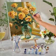 1 pièce ensemble de peinture à l'huile DIY par numéros, 40x50cm/16" X 20", Roses dans un vase près de l'appui de fenêtre, convient pour la décoration de la maison, du bureau, de la chambre à coucher, du salon